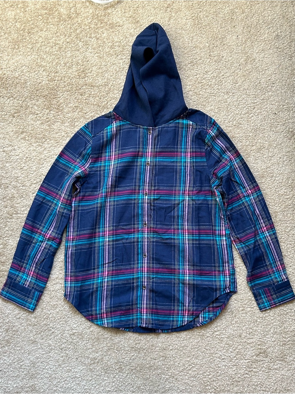 Boys Hooded Plaid Button Front Shirt Jacket Size L (10/12) NWT